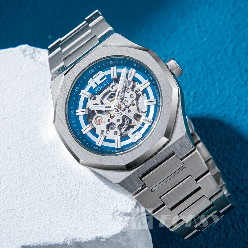 High Quality Private Label Fashion Stainless Steel Waterproof Luxury Watch Mechanical Skeleton Automatic Wristwatch Custom Logo