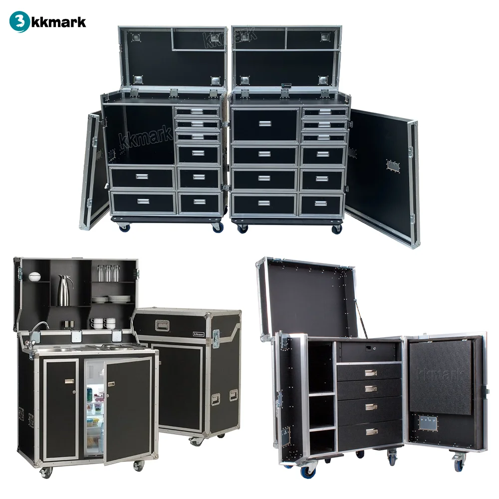 kkmark Double-sided fireproof board waterproof mobile movable custom kitchen bar dj flight tool case with drawers and wheels