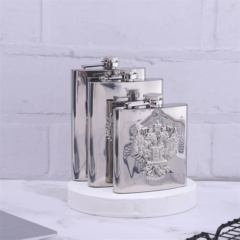 wholesale 6oz 8oz 9oz silver 18/8 304 stainless steel hip flask eagle silver flask