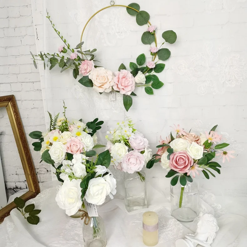 Свадебное украшение на День святого Валентина, металлический обруч, венок, искусственный цветок из пенопласта 48 см для украшения стен, свадебный фон