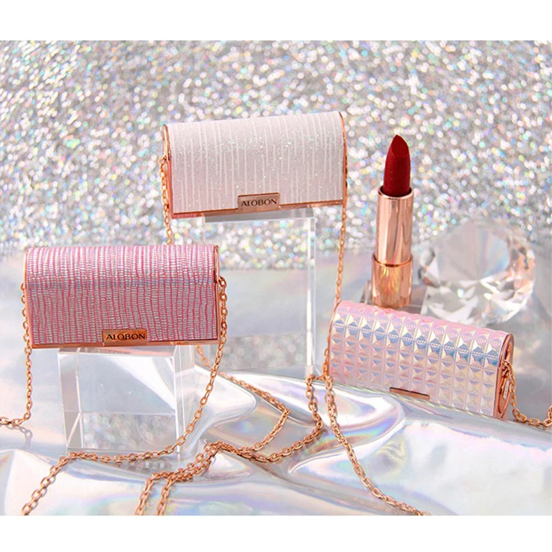 Alobon Diamonds Moisturizing Carved Surface Chain Bag Style Lipstick Waterproof Long Lasting Non-stick Cup Matte Velvet Lipstick