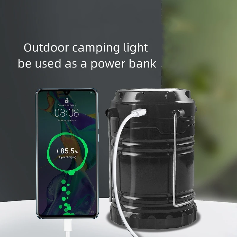 Solar Rechargeable Power LED Super Bright Portable Type-C Charging Collapsible built-in power bank Camping Lights Lamp Lantern