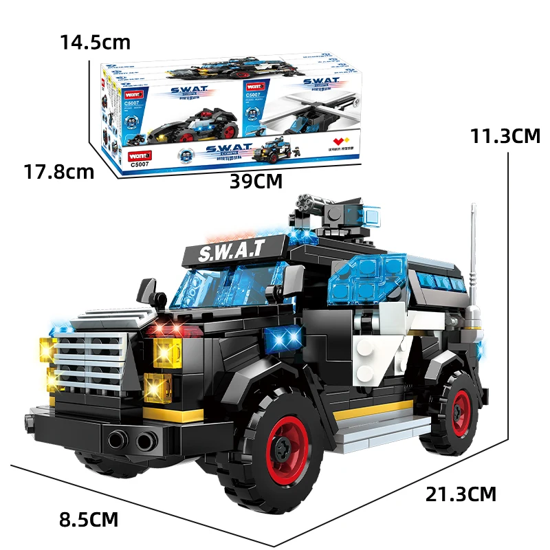 Model 8 in 1 Armored Car Student Special Police Team Child SWAT War Vehicle Building Blocks Brick Toy Kid Wholesale Toys