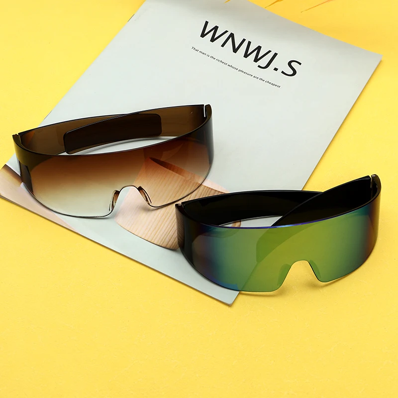 GUVIVI 2023 One Piece Designer Brown Glasses Sunglasses Wholesale Men Women Oversized Shield eco friendly Windproof Eyewear