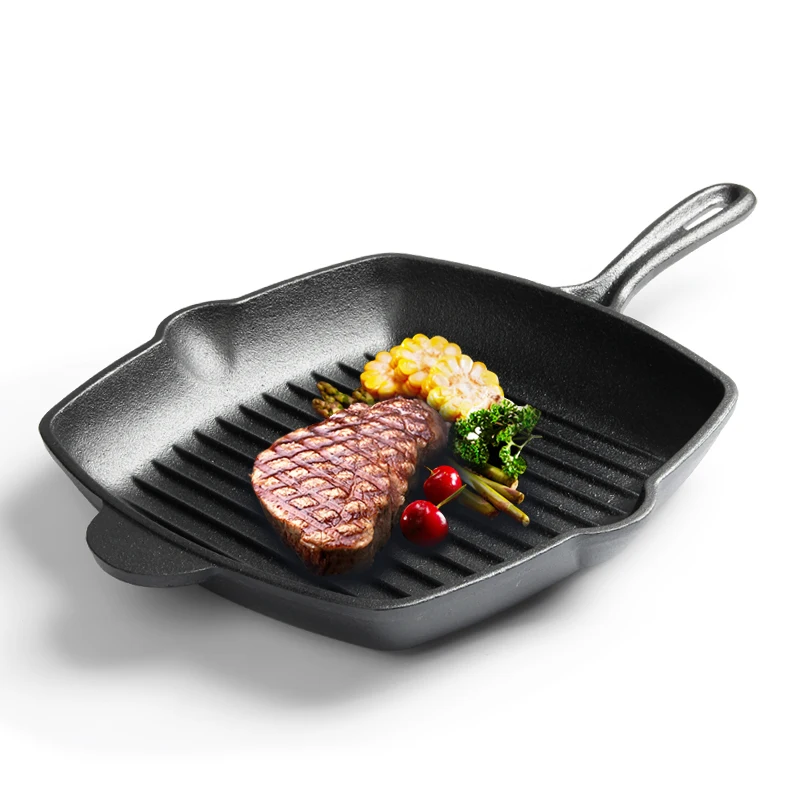 Wholesale Best Quality Custom Made Pre-Seasoned Square 26cm Cast Iron Grill Pan