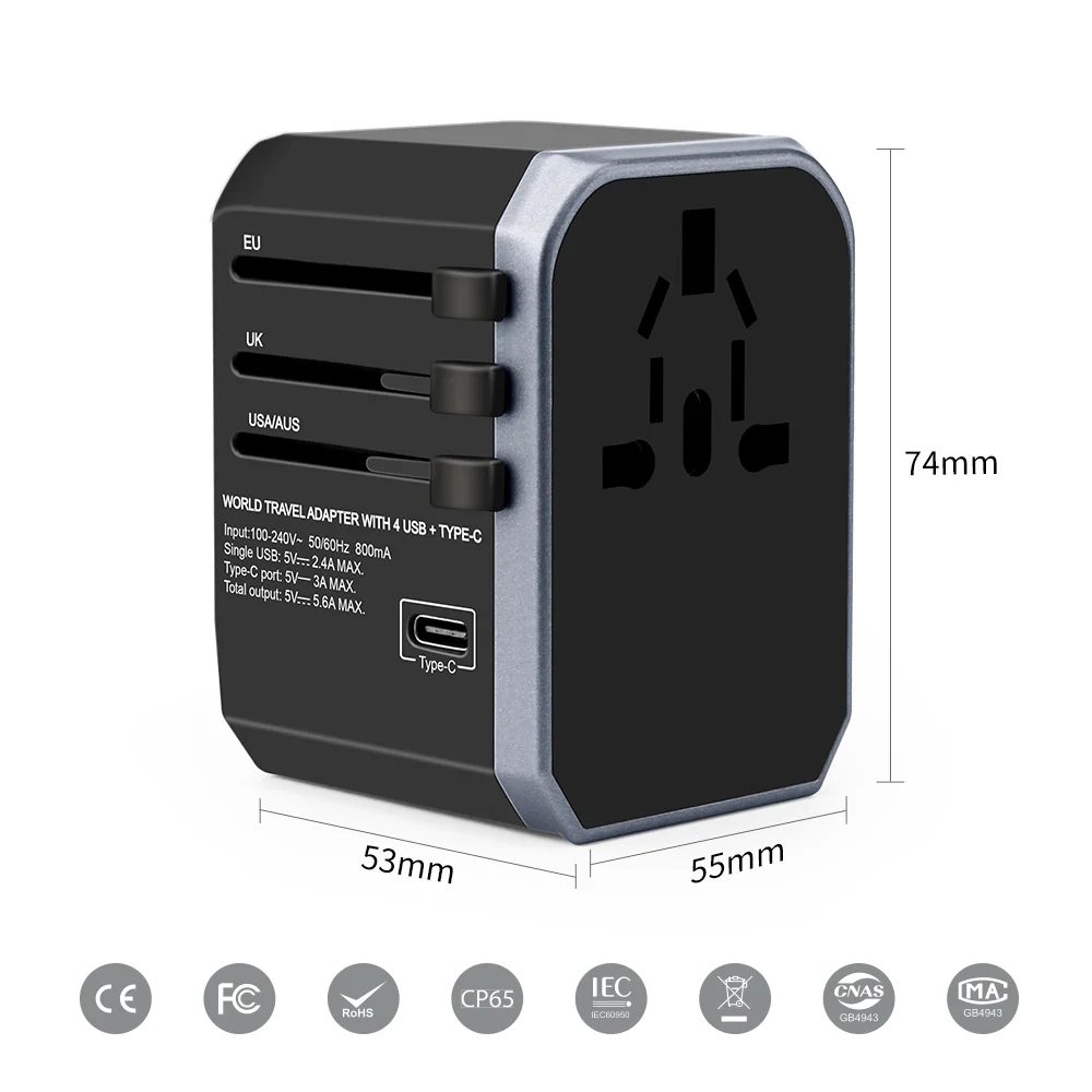 EONLINE Travel Adapter International Universal Power Adapter All-in-one with 5 USB Worldwide Wall Charger for UK/EU/US/Asia