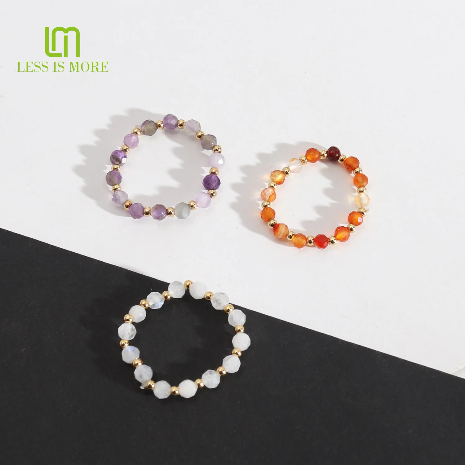 Wholesale Exquisite Artilady Natural Stone Bead Jewelry Elastic Healing Crystal Elastic Rings With Gold Plated For Women