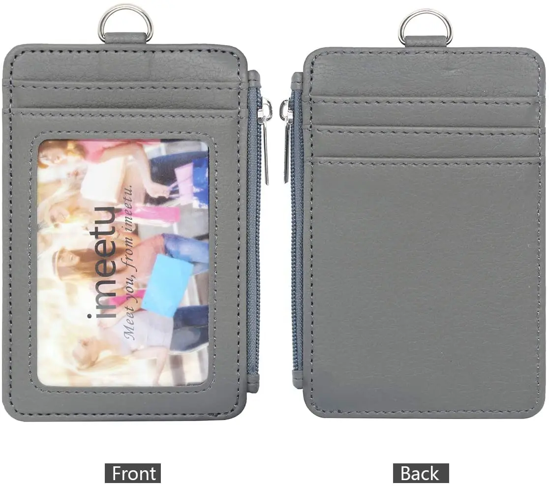 New ID Badge Holder Retractable Zip Lanyard With Leather card holder wallet customized