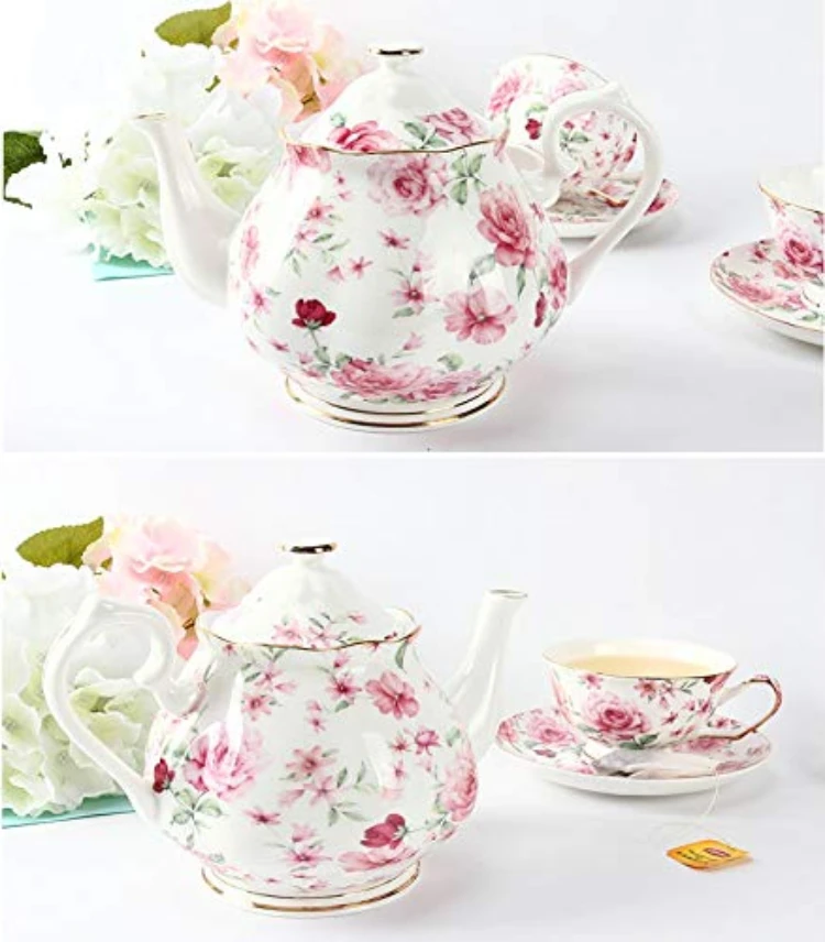 Attractive Price New Type Loose Tea Cup Ceramic Bone Porcelain Flower Tea Pot For Tea Party
