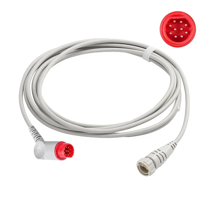 Reusable Siemens 10pins Invasive Blood Pressure Cable 3 Meters to Argon Ibp Transducer Connector