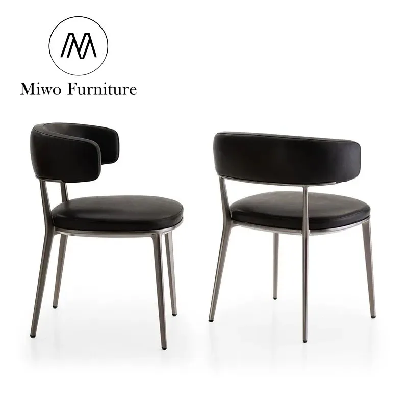 Luxury Dining Room Furniture Leather Dining Chair Modern for Nordic Restaurant Cafe Bistro Banquet Metal and Brown Dining Tables