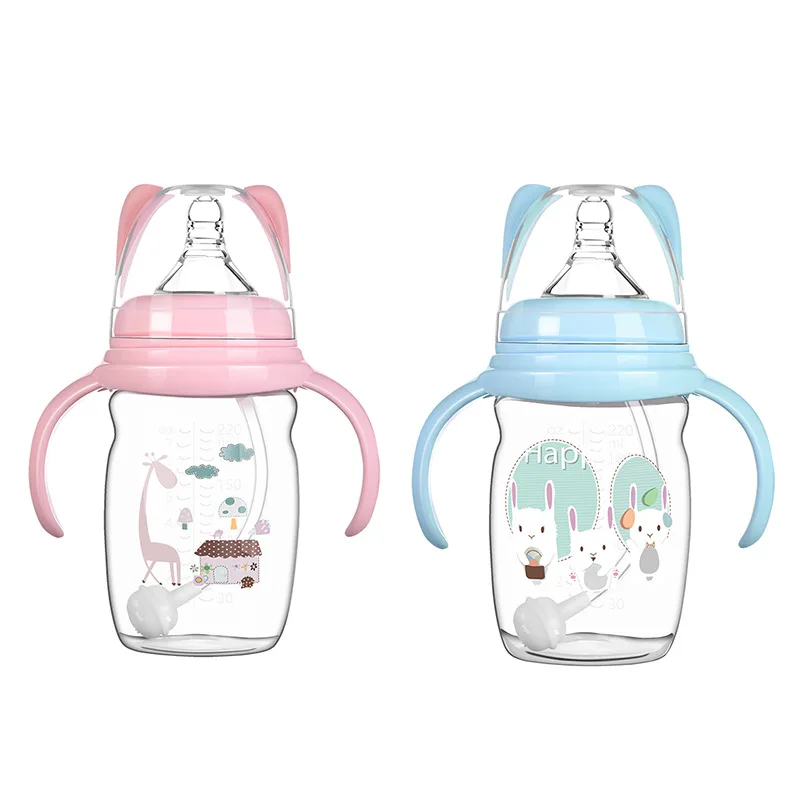220ML Neonatal Baby Silicone Milk Bottle Baby Anti bloating Wide Bore Learning Cup Straw Plastic Milk Bottle Manufacturer