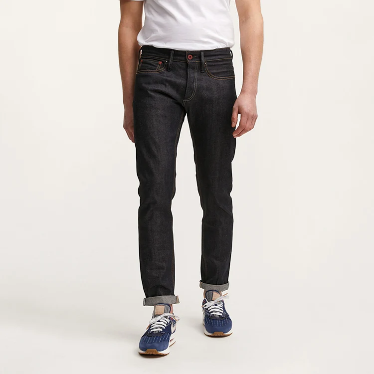 Oem Black Raw Japanese Virgin Selvedge Denim Material Classic Formal Men Slim Fit Jean Stock Dropshipping