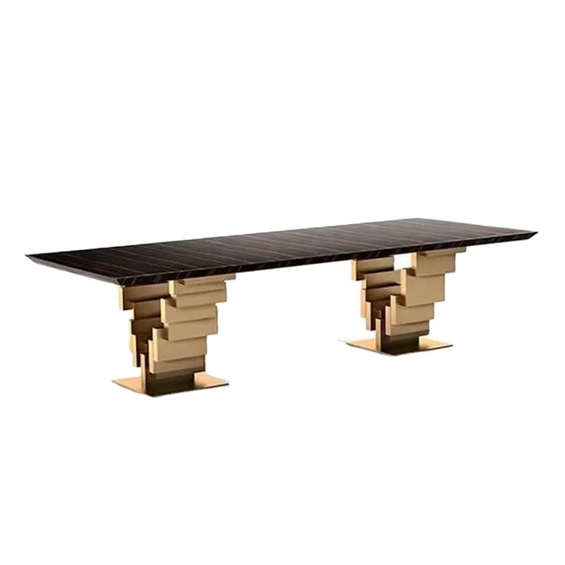 France Light luxury  brass table base meeting room marble restaurant marble dining table gold