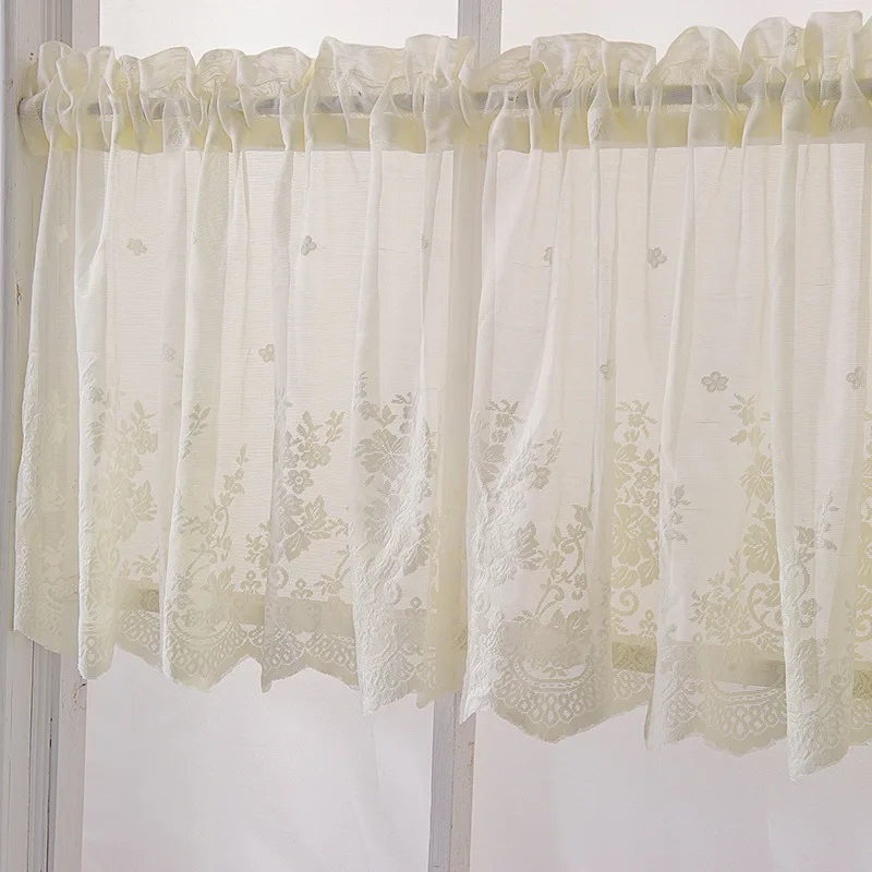 
Factory direct kitchen coffee curtain small fresh finished wear rod small curtain blue lace short curtain 