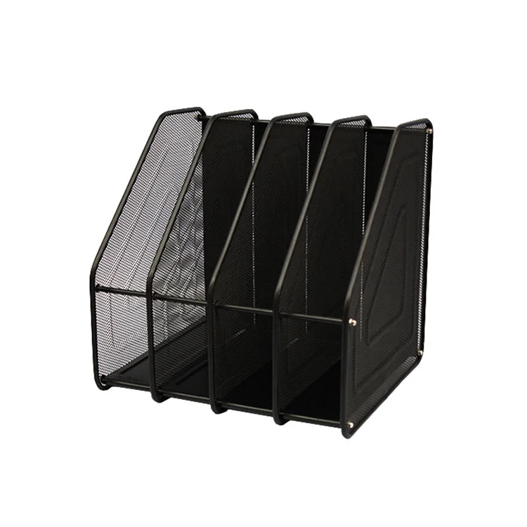 Office Desktop Metal Mesh 4 Compartments Magazine Stand Collection Rack Magazine Holder