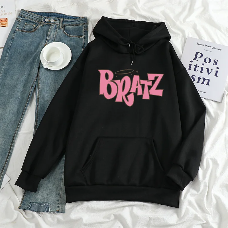 Женская толстовка с капюшоном Bratz белая длинным рукавом и графическим принтом на заказ осень