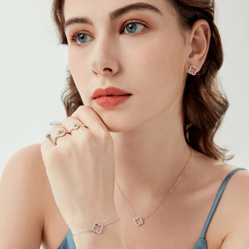 Vana  Four Leaf Clover Bracelet Clover Earrings Necklace 14K Gold Plated 925 Sterling Silver Fine Jewelry Jewelry Sets