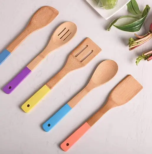 Kitchen Cooking Utensils Bamboo Spoon Spatula, 100% Bamboo, 6 of Set
