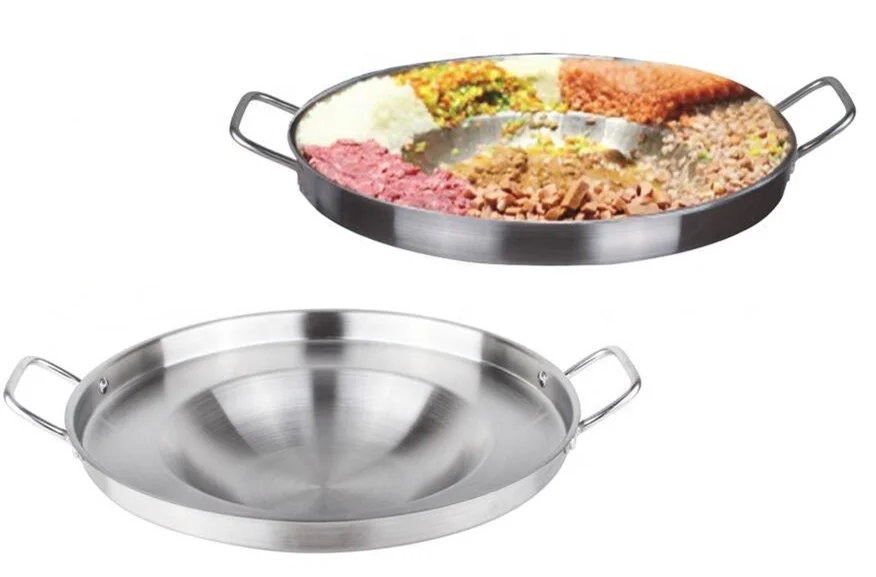 Hot Sale Mexican High Wall Stainless Steel Convex Comals Metal Kitchen Fry Pan Set Wood Stove Cast Iron Pan Support Camping Pans