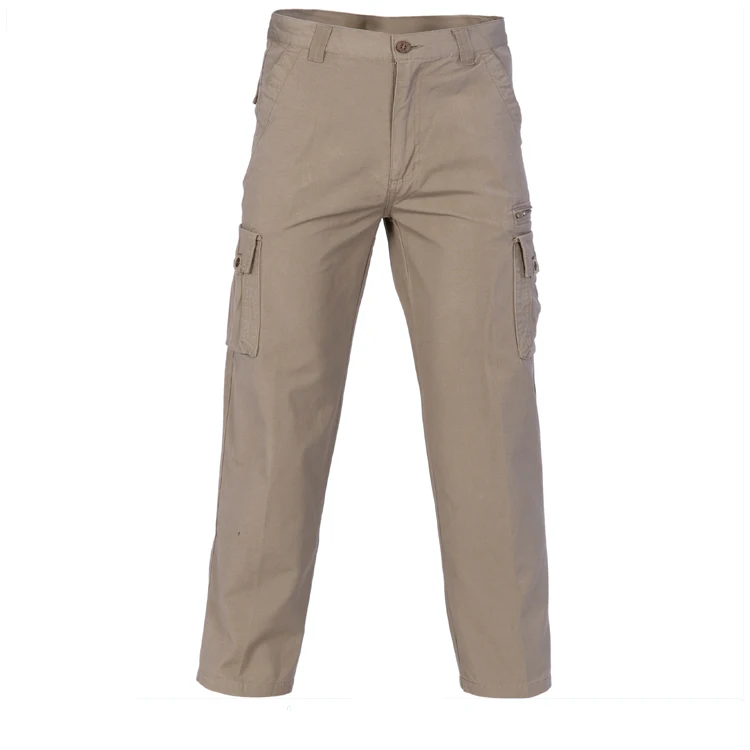 Wholesale Customized euro classic khaki bleach resistant mens work chino cargo six 6 pocket outdoor pants with side pockets