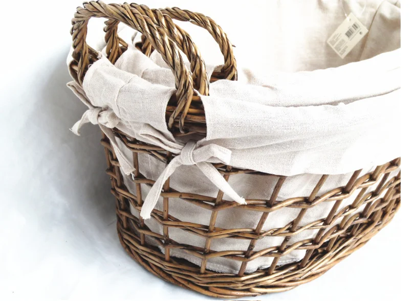 Exquisite wicker frame built-in woven fabric kitchen fruit bread storage basket