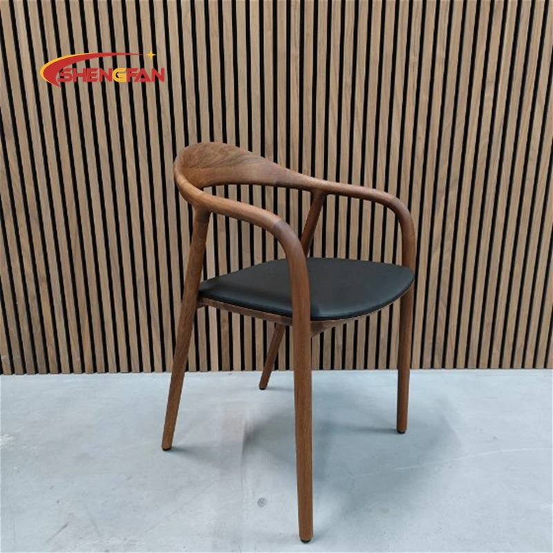 High Quality Dining Room Oak Backrest Walnut Color America Armrest Dining Chair NEVA Chair Dining Table Chair With Leather Seat