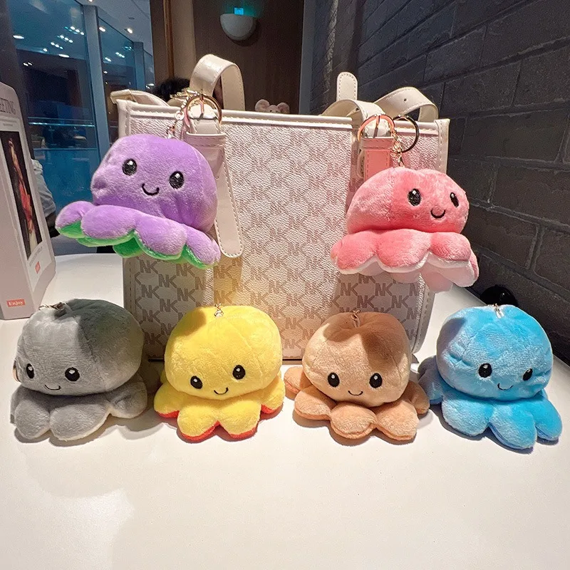 Cute Ocean Animal Student Backpack Pendant Keyrings Plush Doll Wholesale Flipped Plush reversible octopus keychain plush