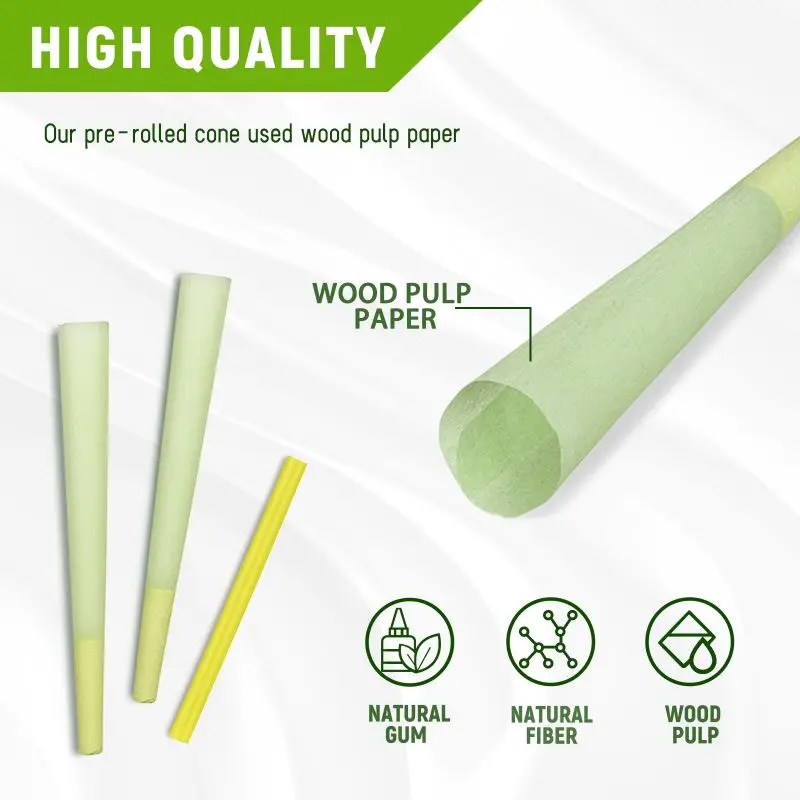 Hot Sale Slow Burning 78Mm 84Mm Smoking Paper 100% Organic Arabic Gum Green Hemp Pre Rolled Cone Hemp Rolling Paper