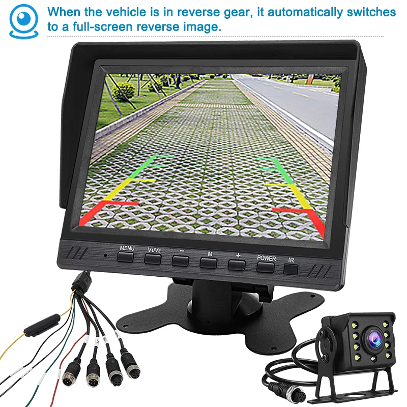 7 inches two splits record display BSD with alarm 2 channels truck camera recorder system car monitor