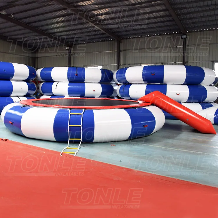 commercial cheap inflatable floating water trampoline with slide for sale