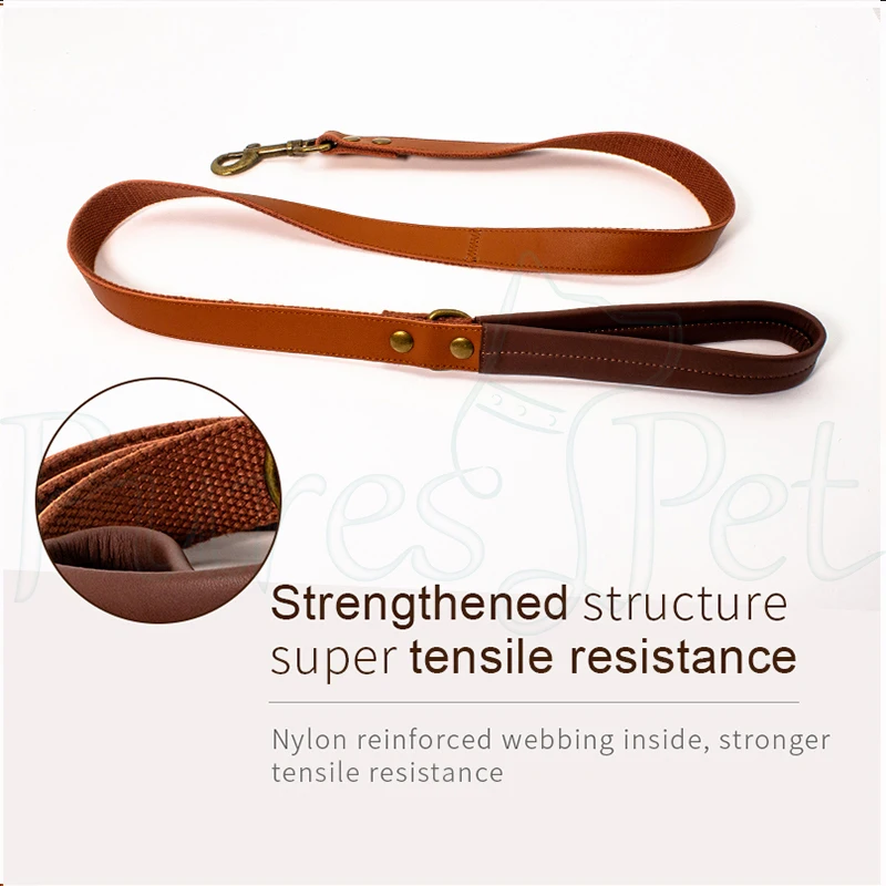 High Quality Dog Accessories Metal Buckle Designs Pet Collar Leashes Outdoors Waterproof leather dog leash