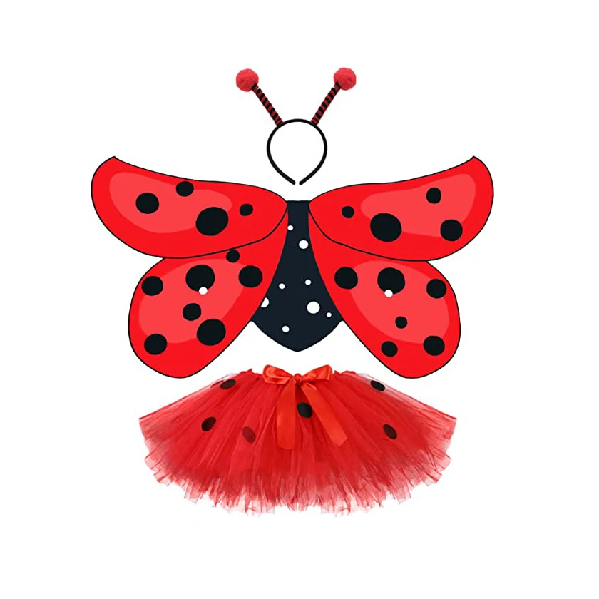 CM003 Butterfly Bees Ladybug Costume Ballet Tutu Skirt Fairy Wing and Headband for Kids Birthday Halloween Party Dress Up