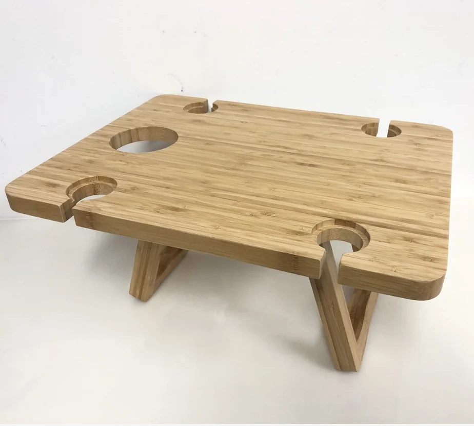 Экологичный Бамбуковый стол для пикника с 4 держателями для бокалов