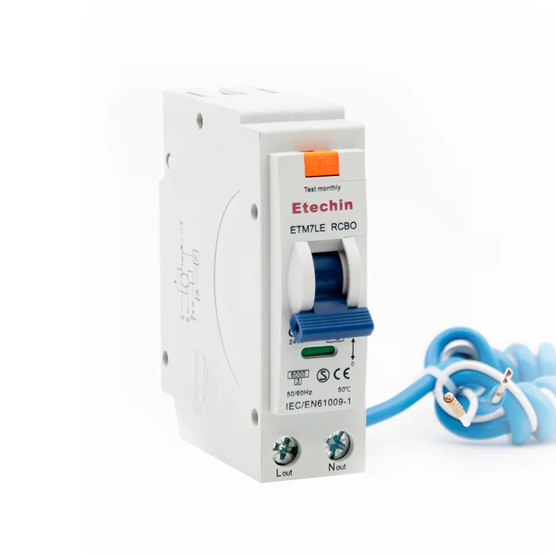 1P+N RCBO ETM7LE 6kA Rcd Residual Circuit Breaker 30Ma Mini Rcbo Residual Current Circuit Breaker With Overcurrent Protection