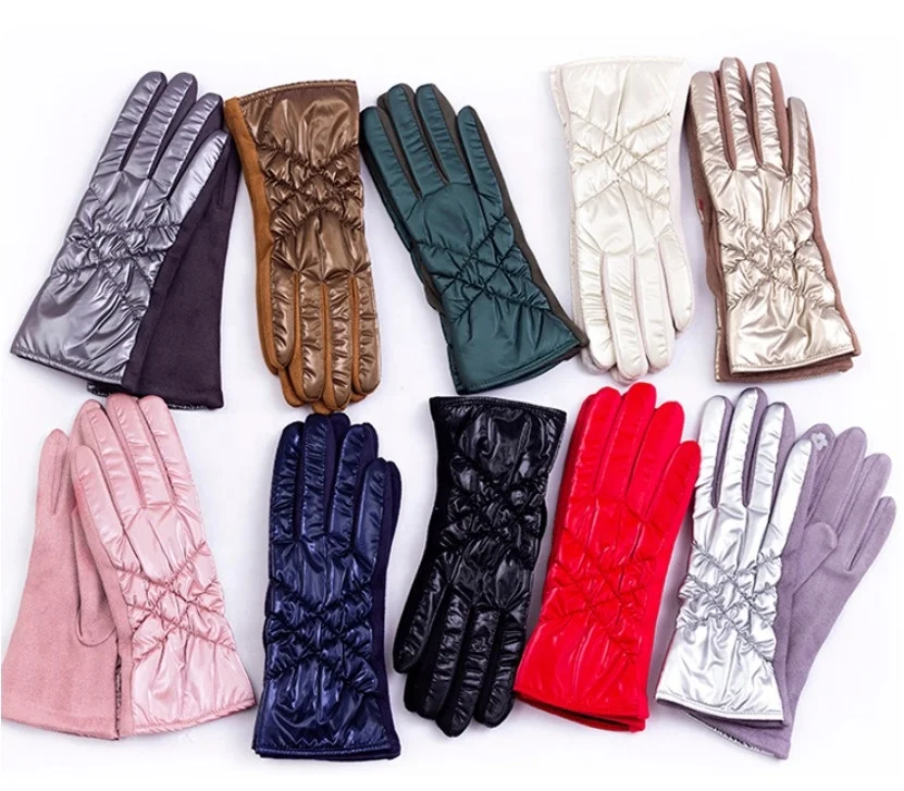 Women Cold Weather Touch Screen Sherpa Fur Lining Quilted Puffer Glove