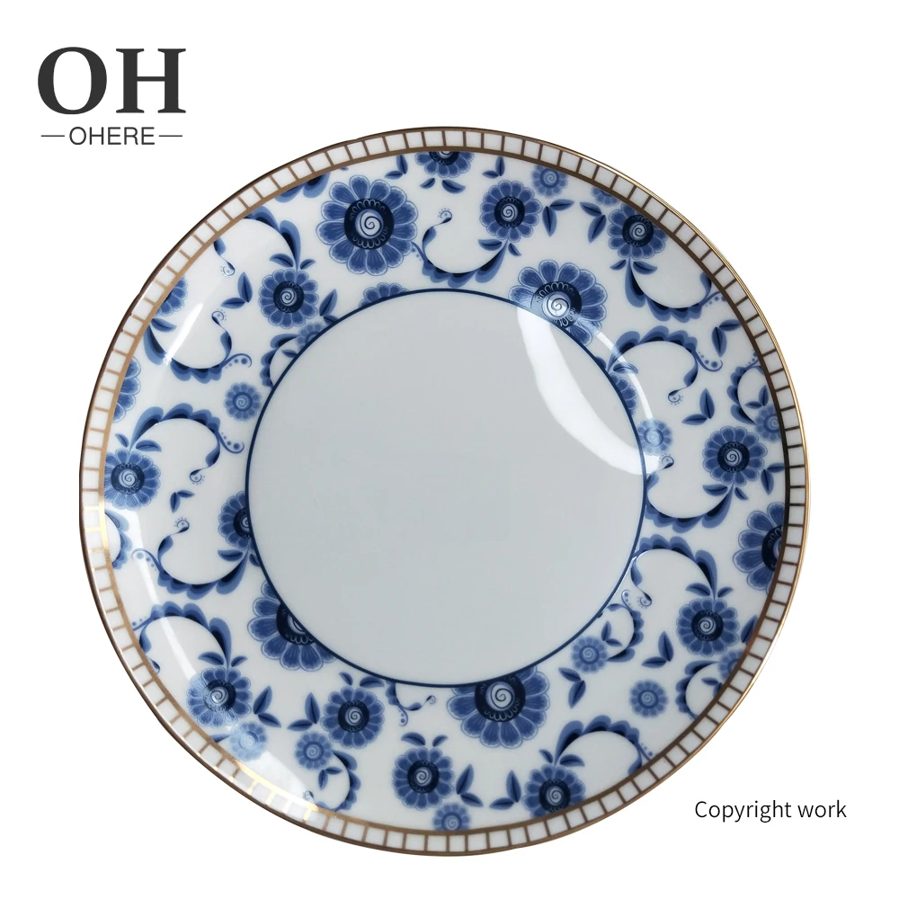 European plates sets wholesale wedding porcelain dish tableware set blue bone china porcelain dinnerware