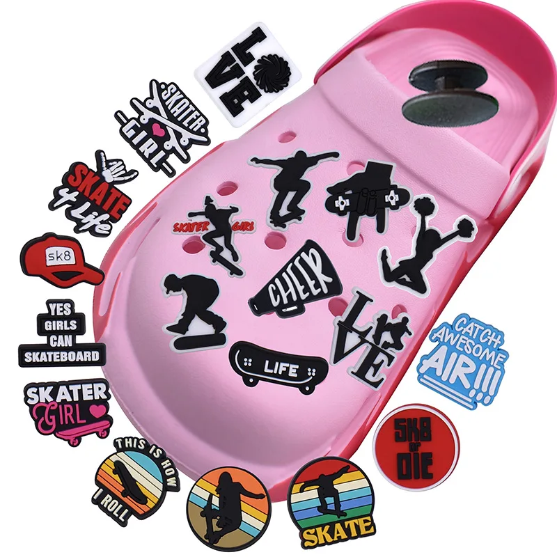 Factory Wholesale Sk8 Teenagers Boy Skateboarding Shoe Charm Cool Skate Croc Charms