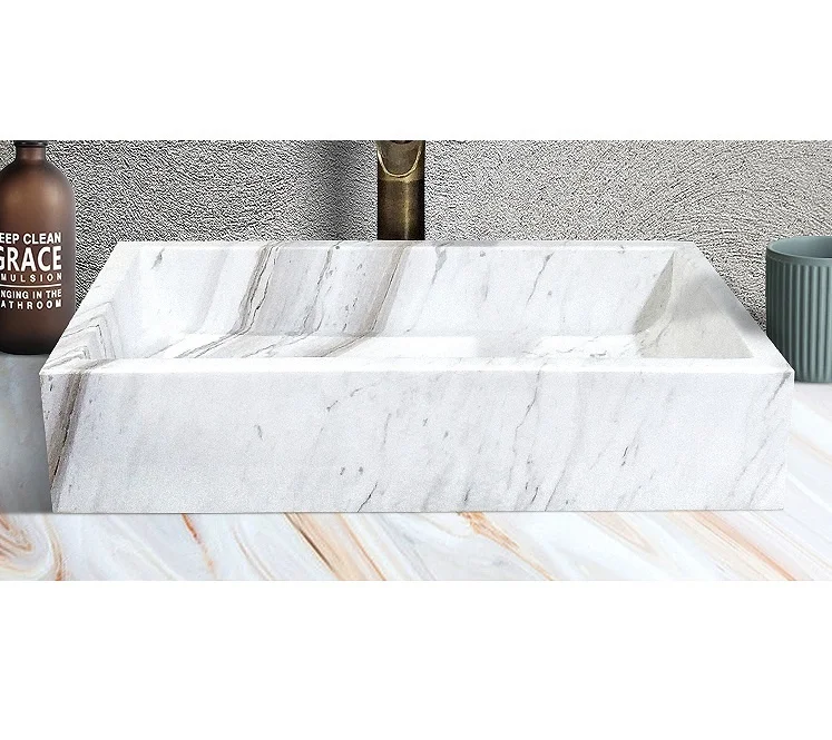 luxury modern white square marble sink volakas white stone bathroom sink toilet sink