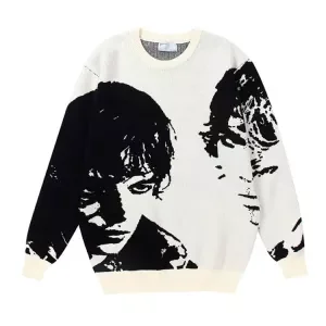 Custom Thick Intarsia Pattern Knit Jacquard Wool Sweater Men Pullover Knitted Jumpers Mens Sweater