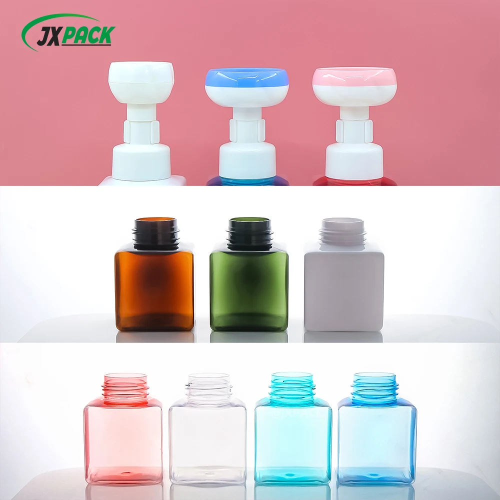 Foam pump dispenser bottle 200ml flower foam pump bottle pink square foaming soap bottles