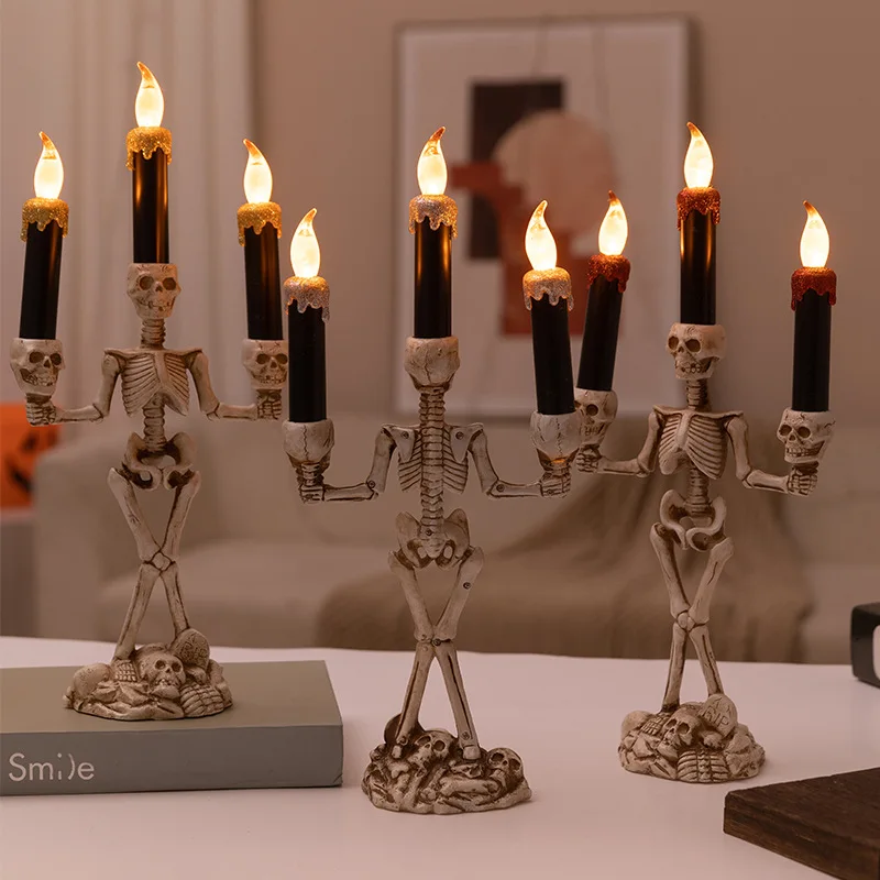 Halloween candlestick decoration props skeleton candlestick lights Three led candle light for party