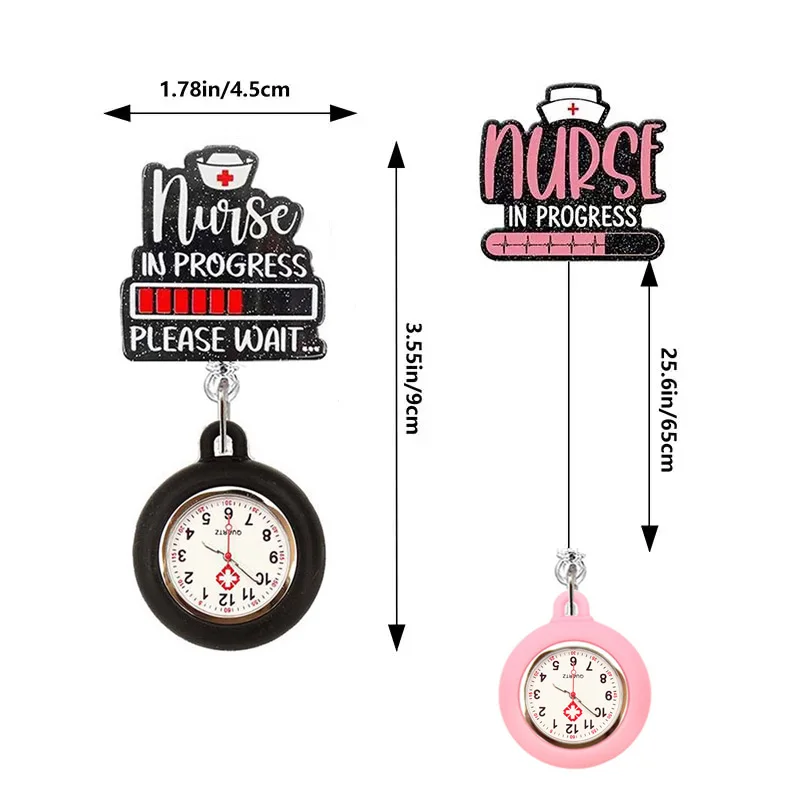 Glitter Hospital Health Care Acrylic Blood Lovely Nurse Doctor Alligator Clip Pocket Watches Medical Hang Clock