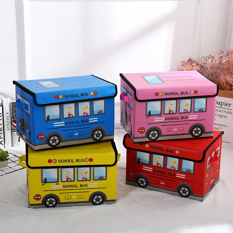 Y60 School Bus Treasure Box Foldable Chest Storage Box Cubes Organizer Collapsible Toy Chest with Lid Truck Toy Storage Box