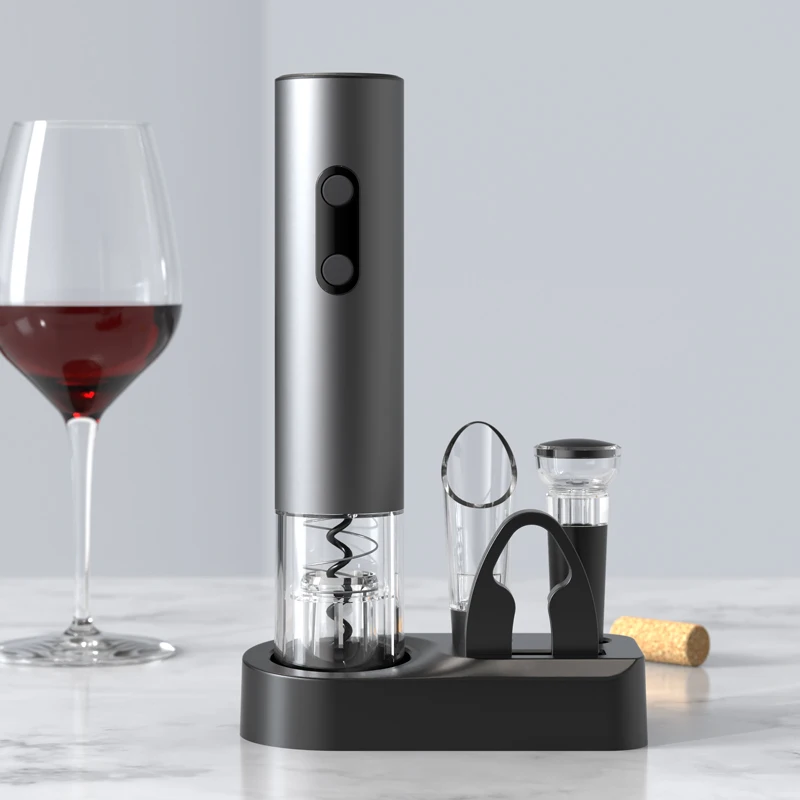 Factory Offer 4in1 USB Corkscrew Kit Rechargeable Electric Wine Opener Gift Set with Aerator,Foil Cutter,Stoppers