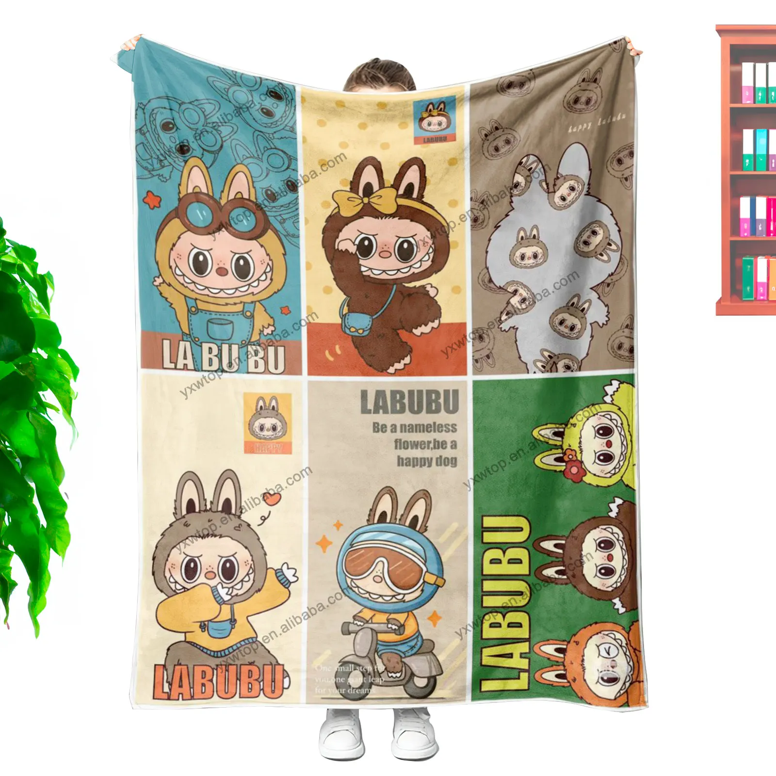 New custom Printed  Little Monster Labubu Cartoon animal Nap Comfortable flannel throw blanket for for Heat Press Baby