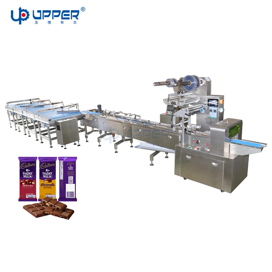 Flow Packing Machine Chocolate/Candy/Wafer/Mung Bean Cake/Solid Object Sorting Feeding Packaging Line Small Bag Vacuum Packaging