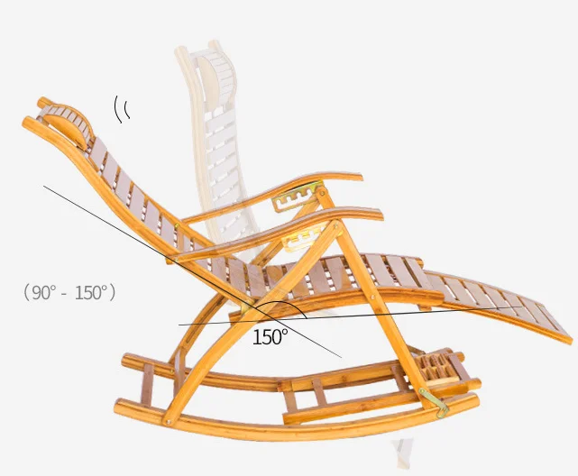 Factory  Cheap Price Adjustable Bamboo Rocking Chair Relax Chair with Stretchable Footrest and Foot Massage Leisure Chair