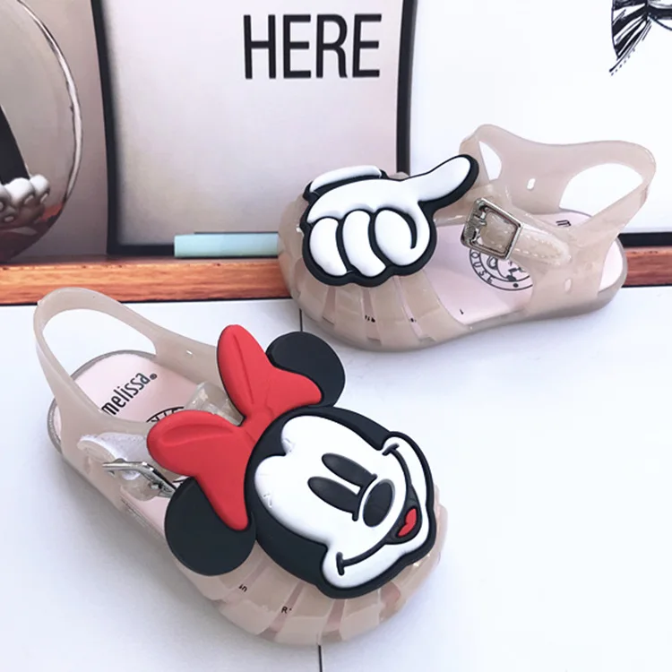 Детские сандалии-желе в греческом стиле, Нескользящие, с рисунком Микки и Минни Маус, плоская подошва, унисекс