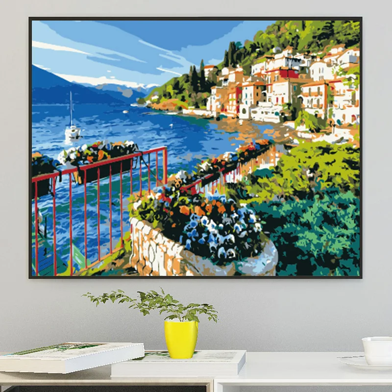 With Inner Frame Sea Scenery DIY Oil Painting Paint by Numbers Kit for Adult Wall Art Painting on Canvas For Home Decoration